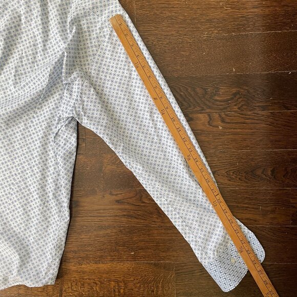 Etro long-sleeve button-up Cotton shirt White with Blue Squares-Sz. 44-XL - Picture 12 of 15